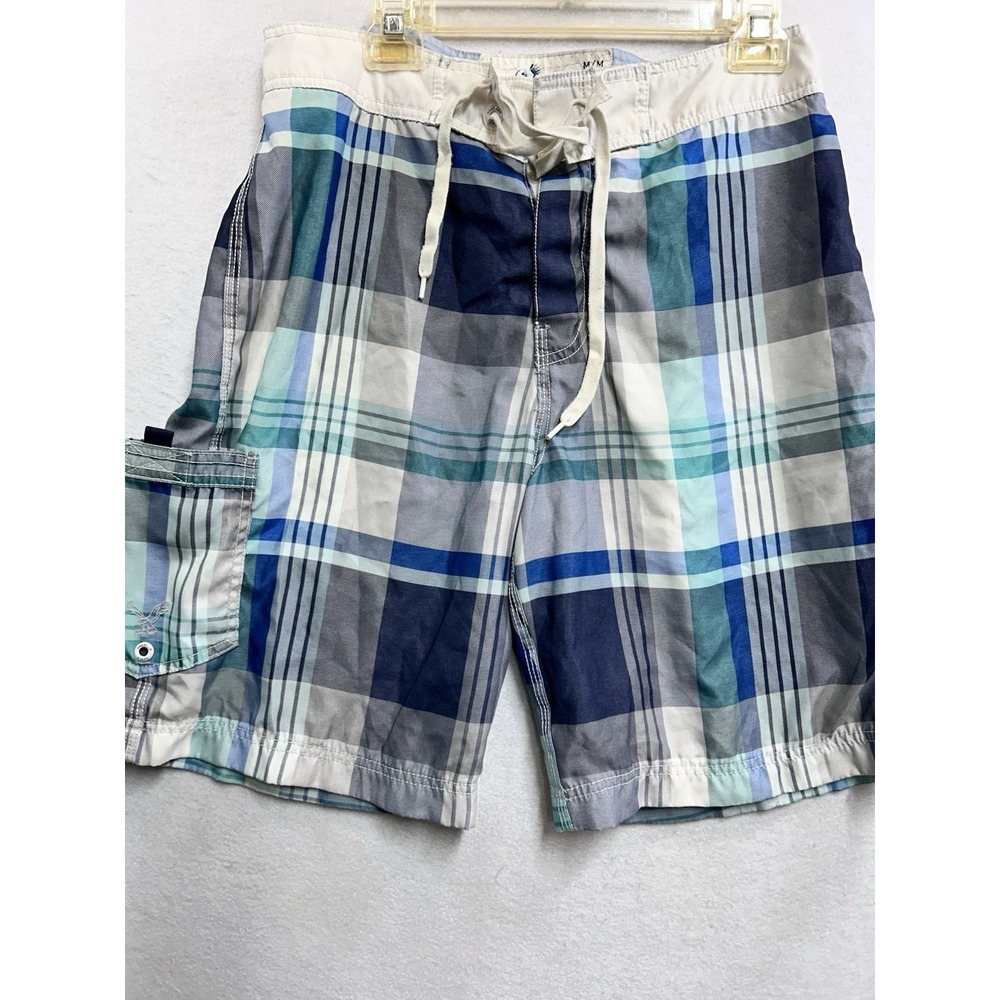 A.Eagle Outfitters Men's Plaid Board Shorts Size M Drawstring Mesh Lined Pockets
